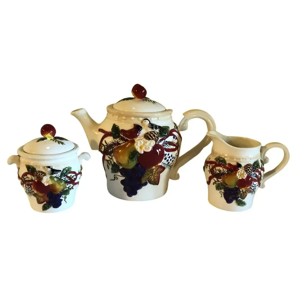 Bella Casa by Ganz, Christmas fruit & birds, Tea Set
